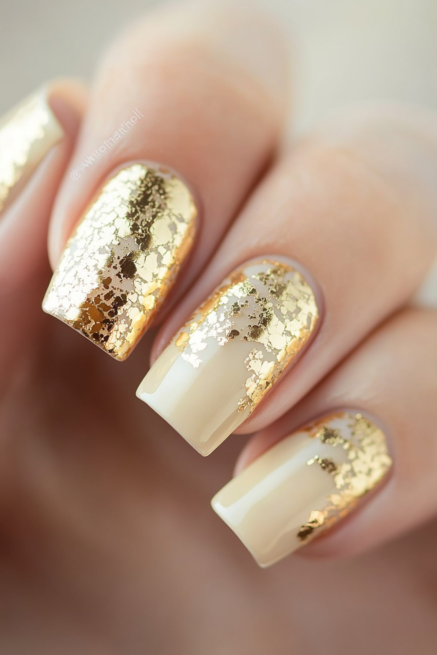 8. Gold Foil Touch (Cute Simple Nail Design Ideas) - Cute Simple Nail Design Ideas