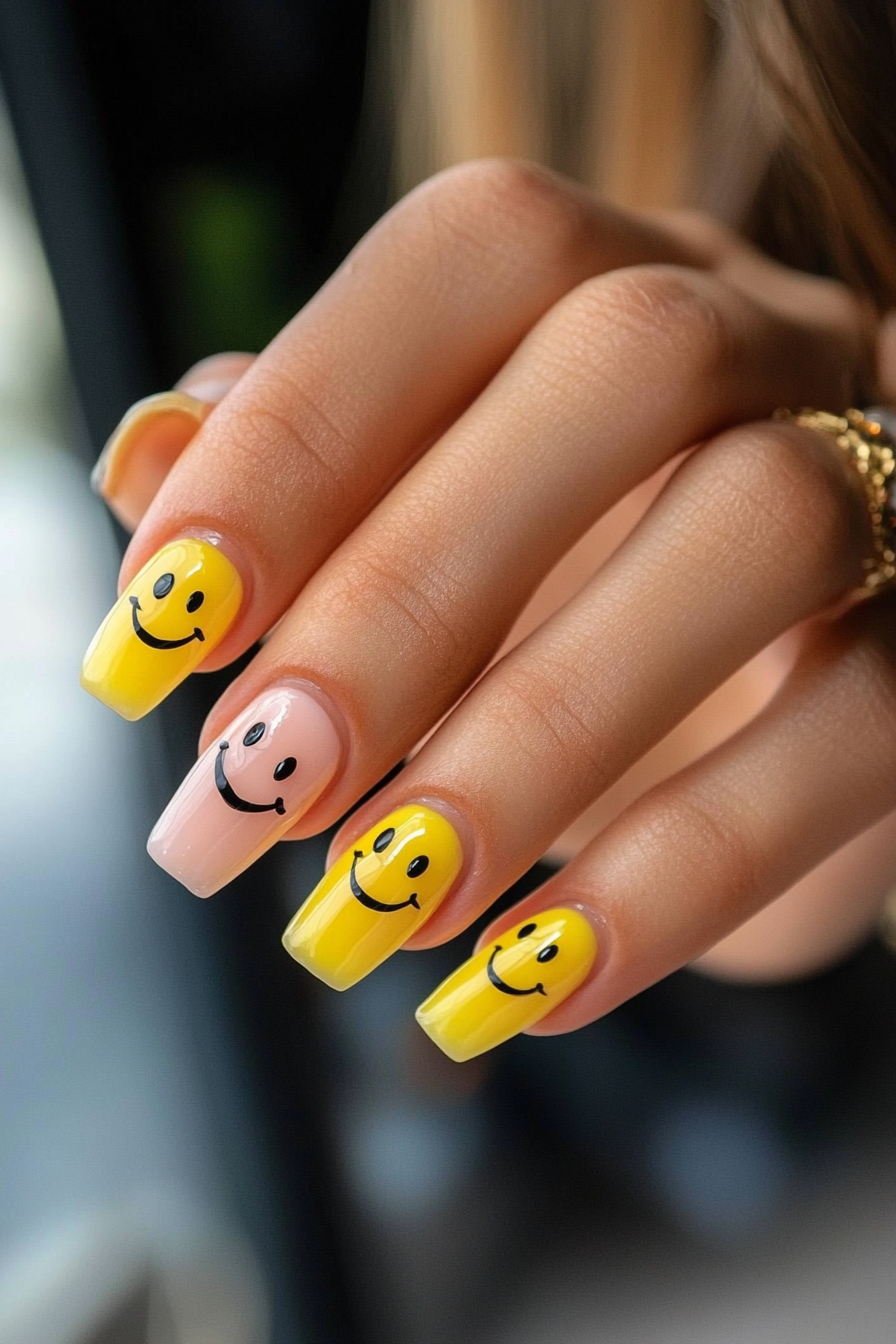 10. Smiley Faces (Cute Simple Nail Design Ideas) - Cute Simple Nail Design Ideas