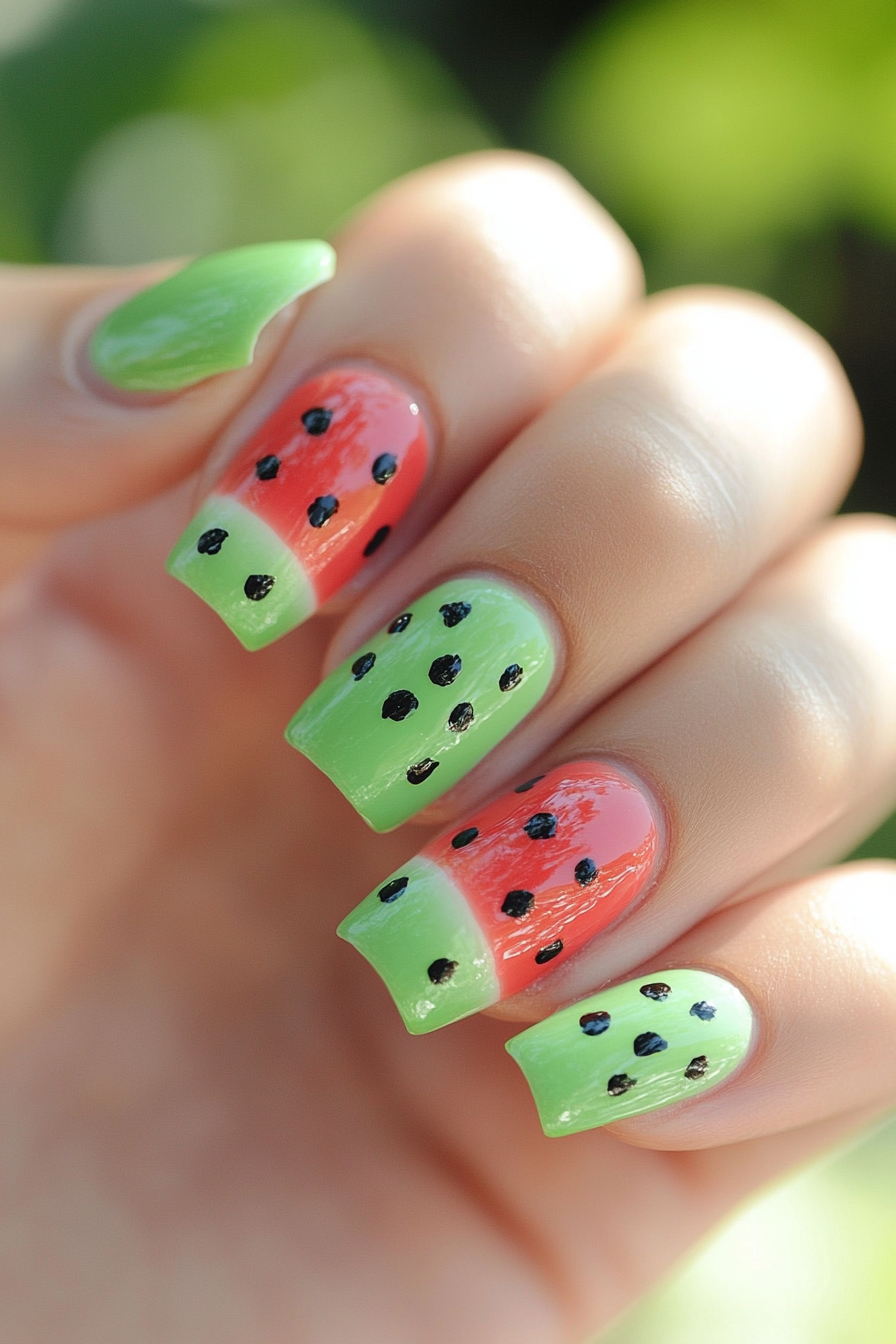 12. Watermelon Slice Tips (Cute Simple Nail Design Ideas) - Cute Simple Nail Design Ideas