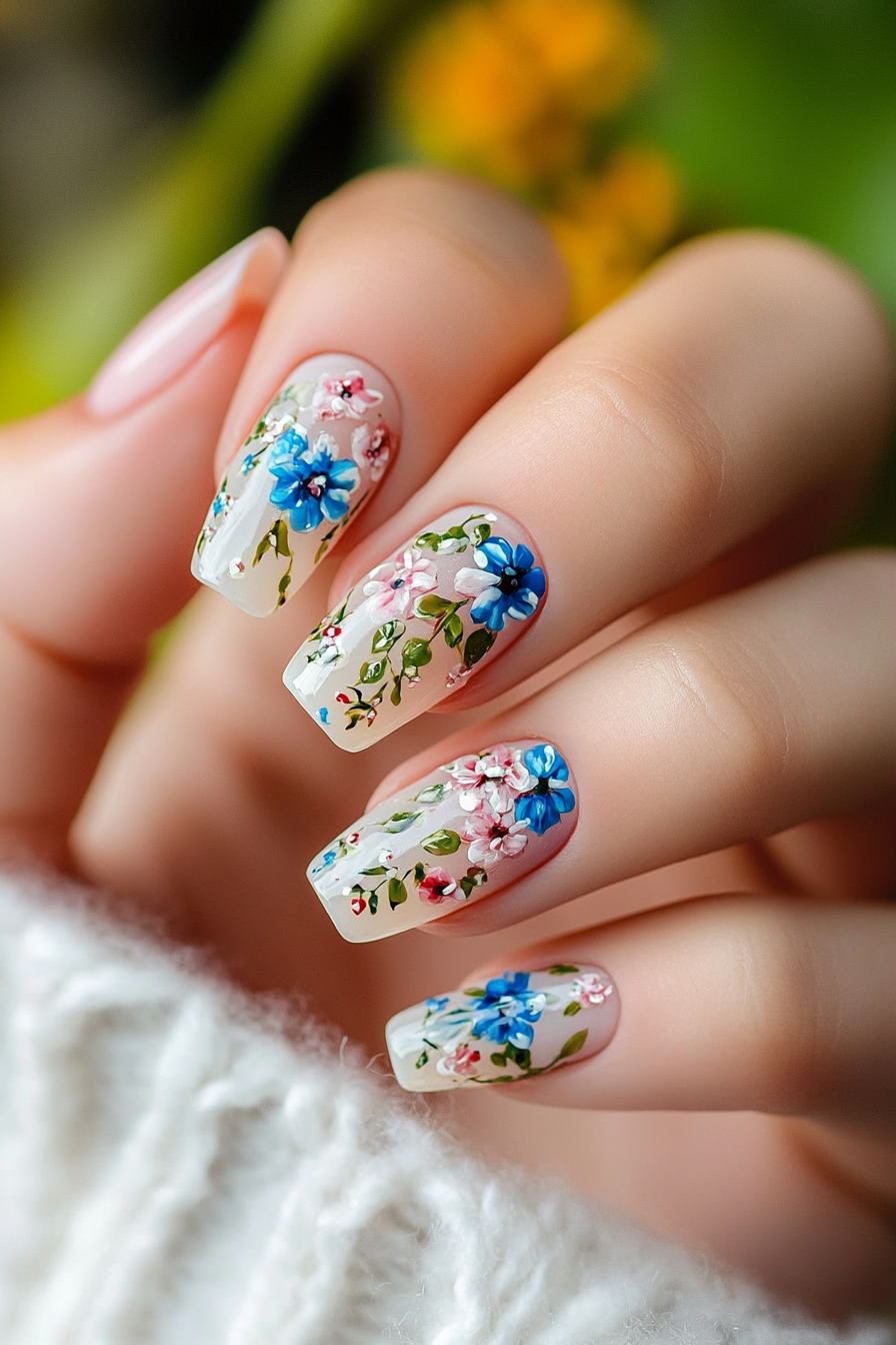 16. Micro Florals (Cute Simple Nail Design Ideas) - Cute Simple Nail Design Ideas