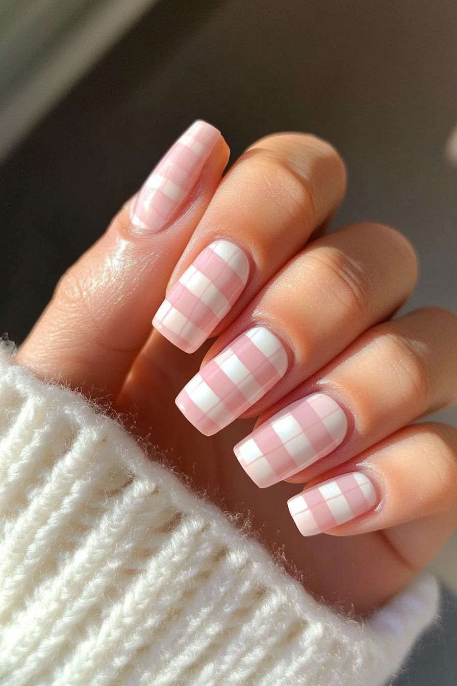 19. Soft Checkerboard (Cute Simple Nail Design Ideas) - Cute Simple Nail Design Ideas
