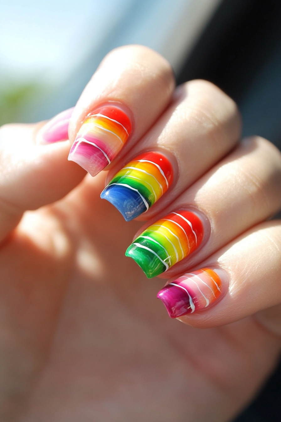 22. Rainbow Outline (Cute Simple Nail Design Ideas) - Cute Simple Nail Design Ideas