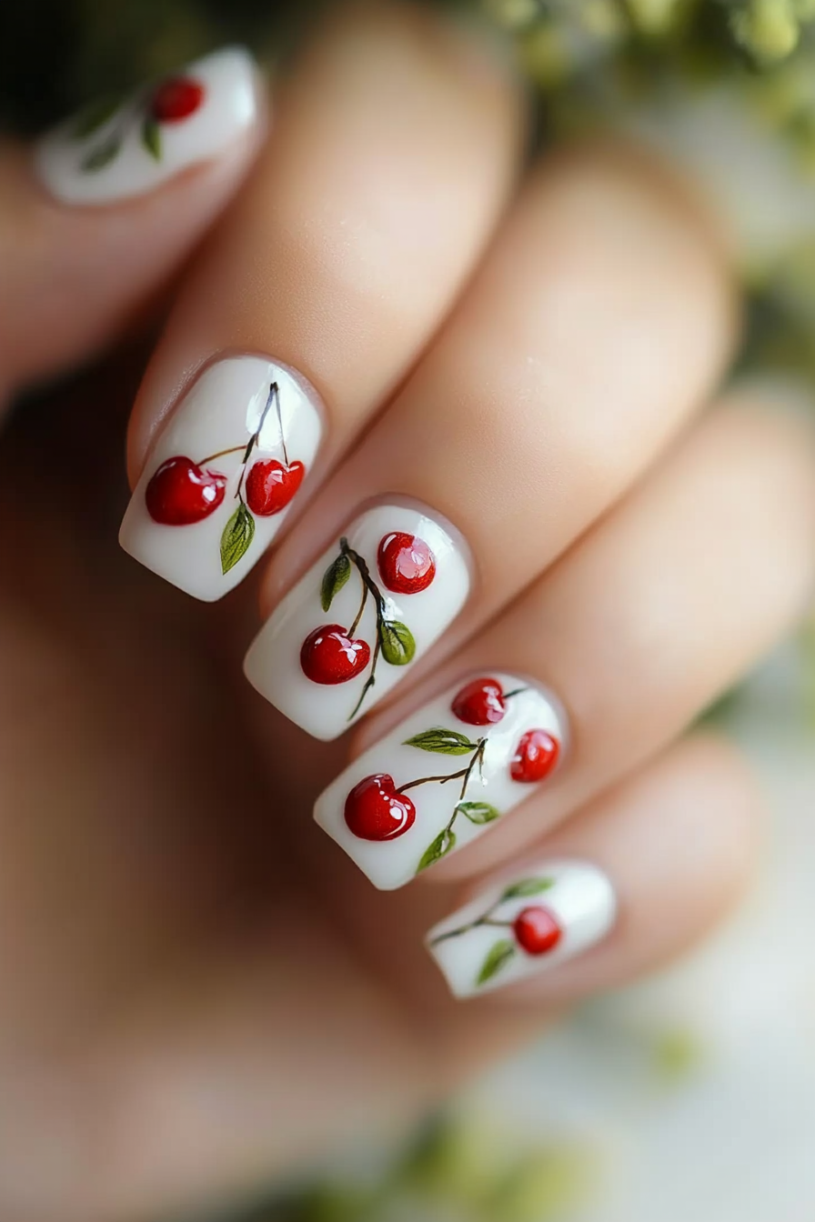 24. Cherry Charm (Cute Simple Nail Design Ideas) - Cute Simple Nail Design Ideas