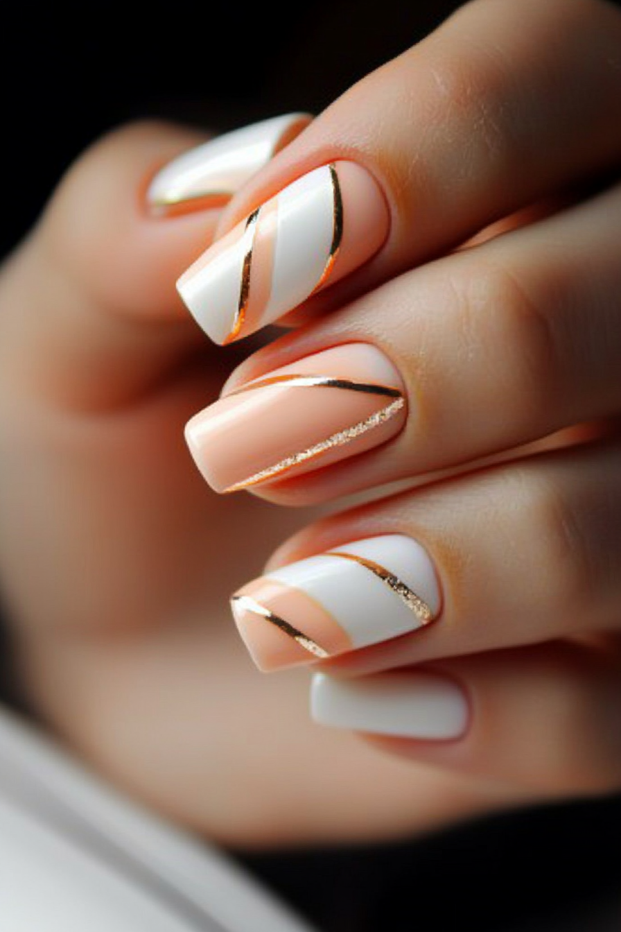 26. Peach Stripe Accent (Cute Simple Nail Design Ideas) - Cute Simple Nail Design Ideas