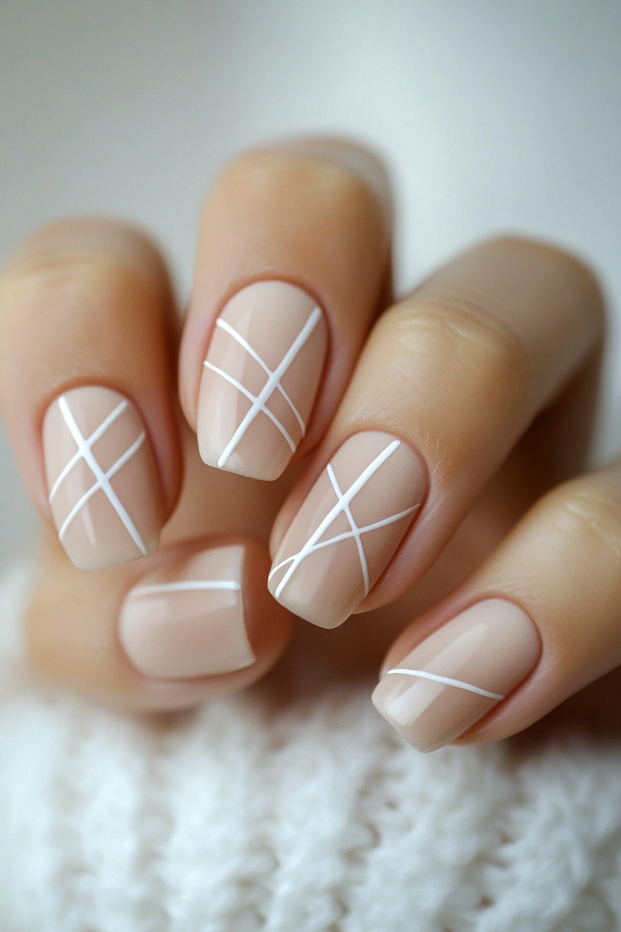 6. Blush Grid Lines (Easy Short Nail Design Ideas) - Easy Short Nail Design Ideas