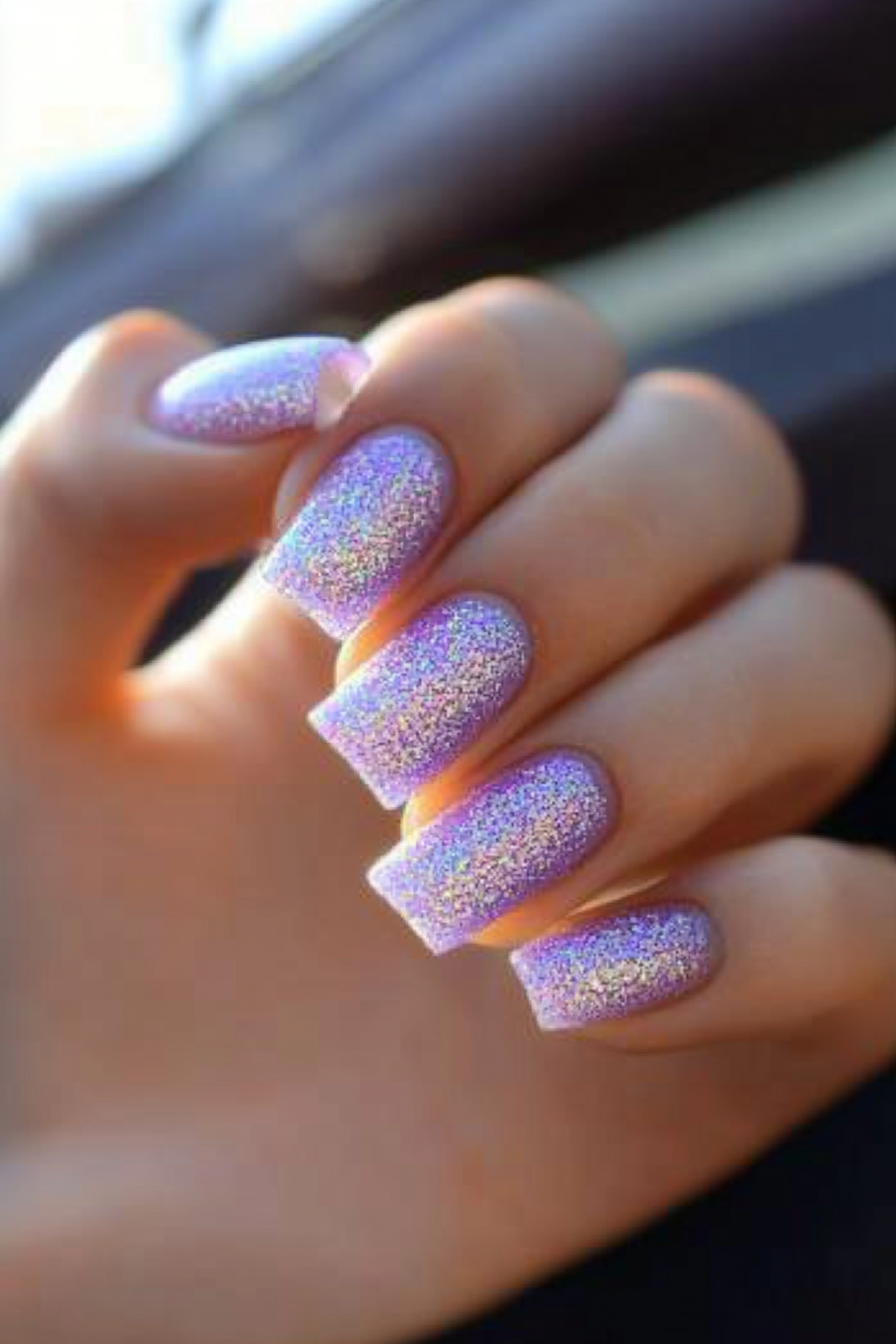 7. Lilac Sparkle Dust (Easy Short Nail Design Ideas) - Easy Short Nail Design Ideas