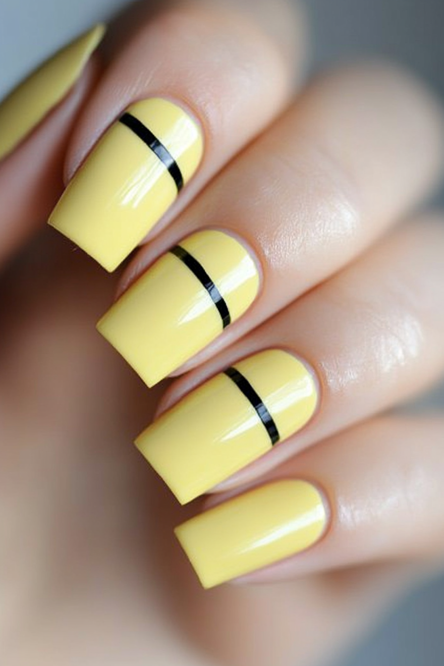 8. Lemon Accent Stripe (Easy Short Nail Design Ideas) - Easy Short Nail Design Ideas