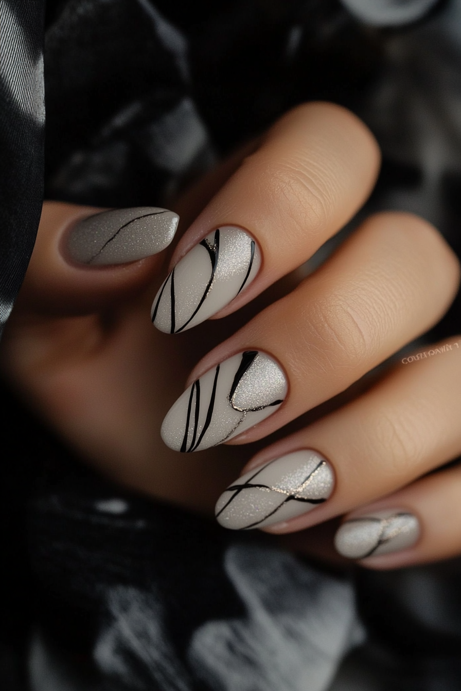 9. Graphite Micro Lines (Easy Short Nail Design Ideas) - Easy Short Nail Design Ideas