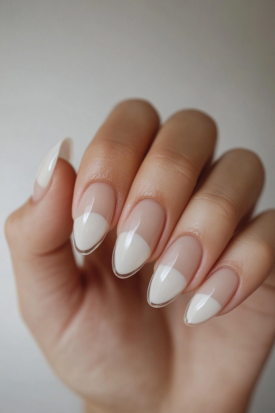11. Light Beige Half Moons (Easy Short Nail Design Ideas) - Easy Short Nail Design Ideas