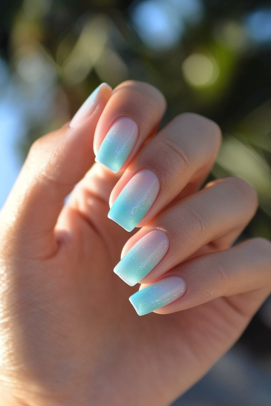 13. Sky Blue Fade (Easy Short Nail Design Ideas) - Easy Short Nail Design Ideas