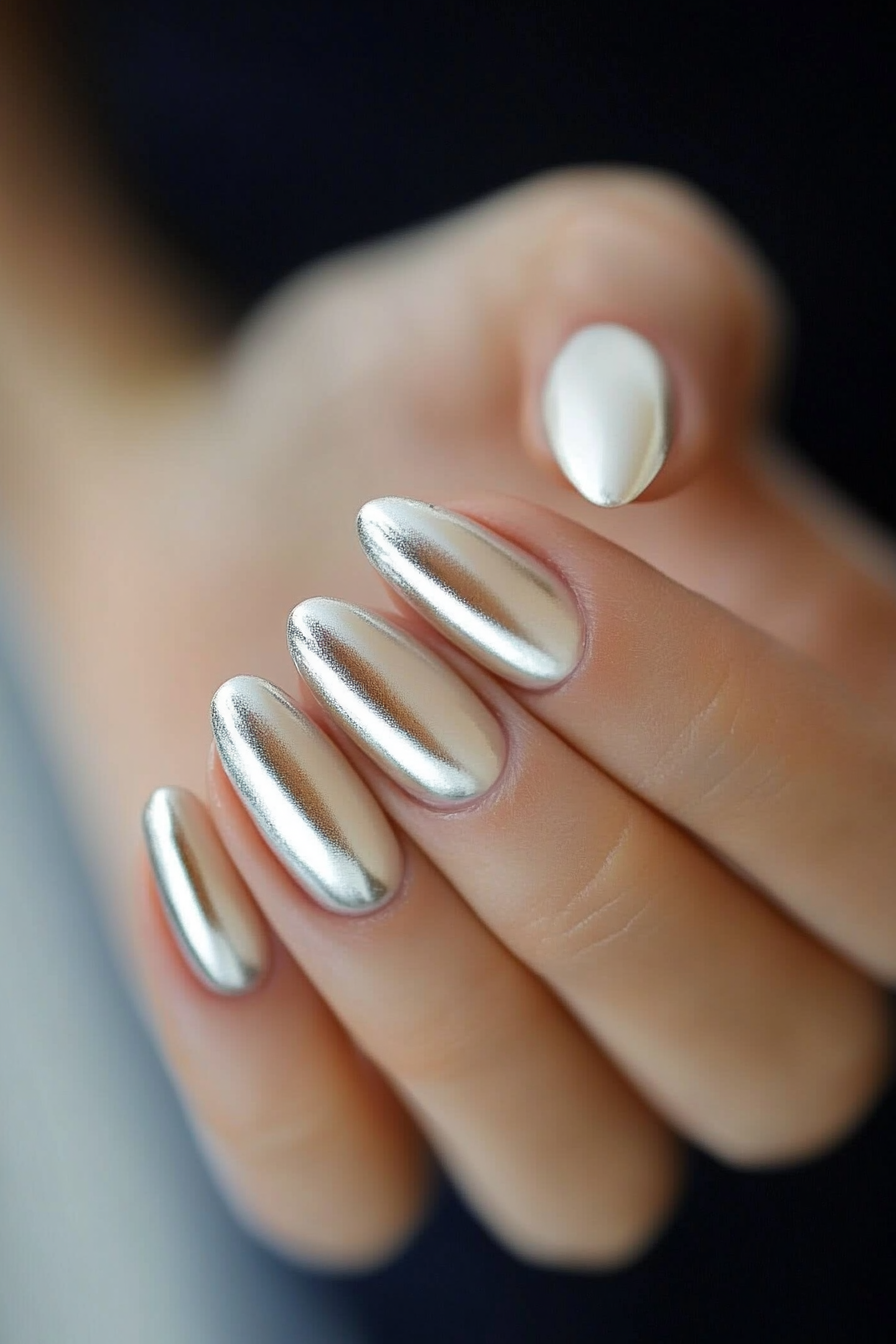 14. Metallic French Strip (Easy Short Nail Design Ideas) - Easy Short Nail Design Ideas