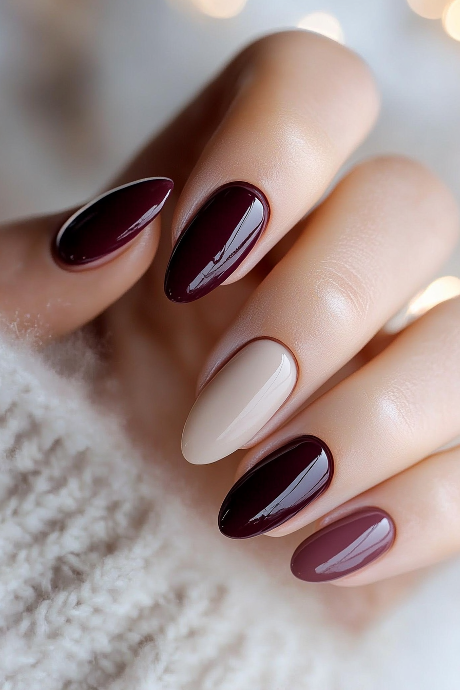 17. Ivory and Plum Duo (Easy Short Nail Design Ideas) - Easy Short Nail Design Ideas