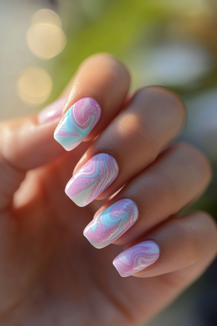 23. Cotton Candy Marble (Easy Short Nail Design Ideas) - Easy Short Nail Design Ideas