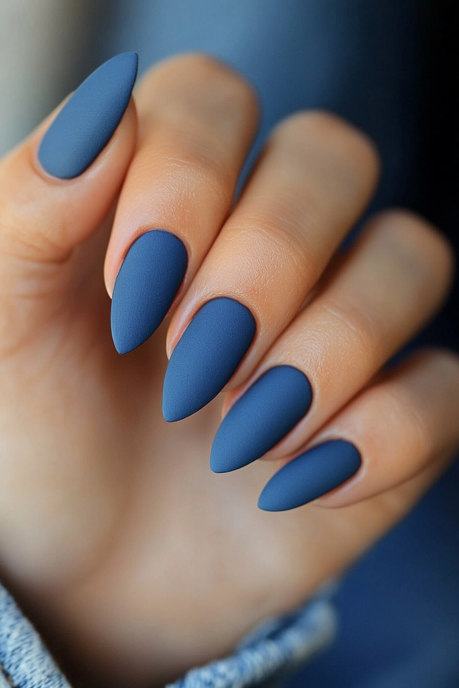27. Denim Blue Matte (Easy Short Nail Design Ideas) - Easy Short Nail Design Ideas