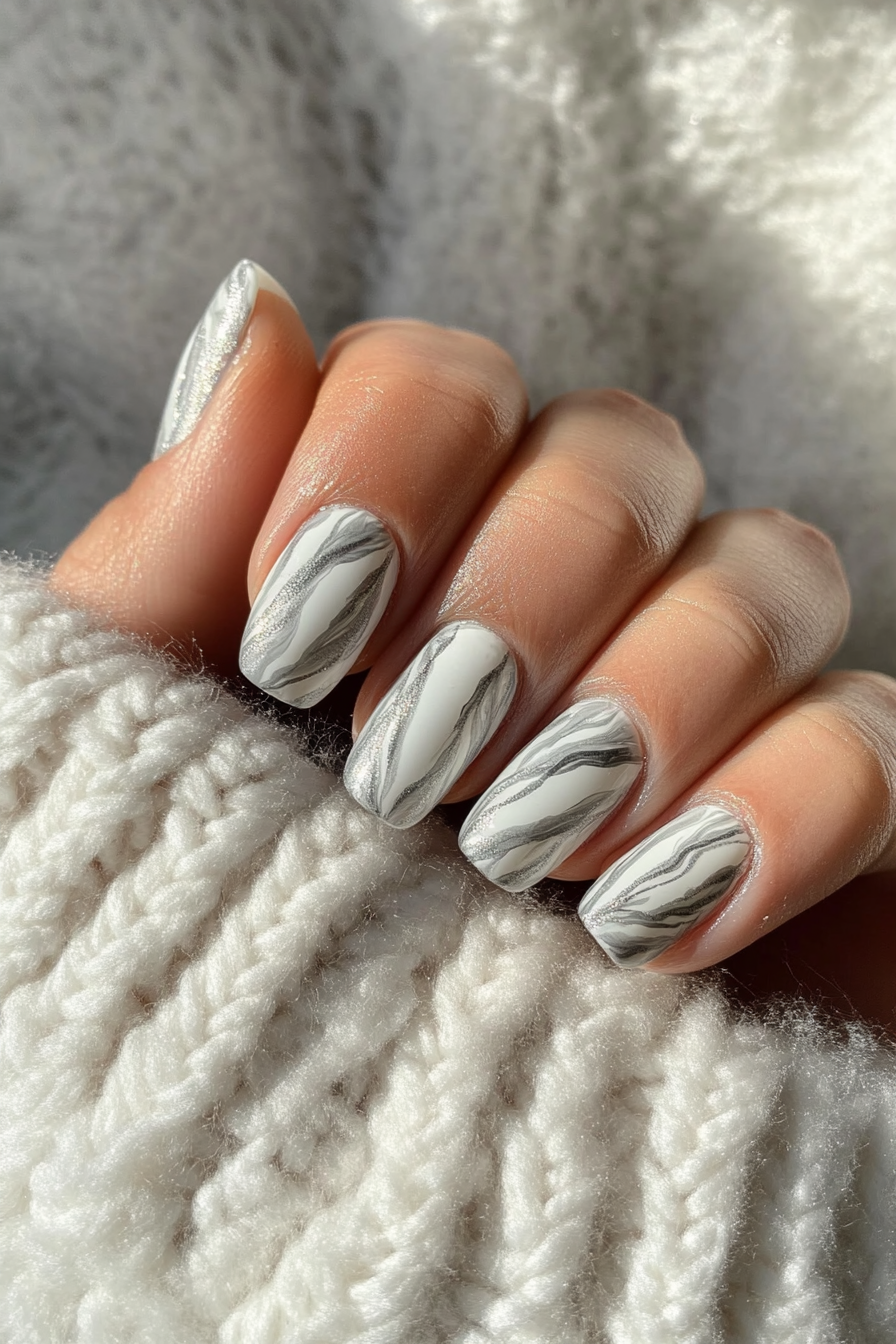 1. Dove Gray Marble Veins (Gray Nail Design Ideas) - Gray Nail Design Ideas