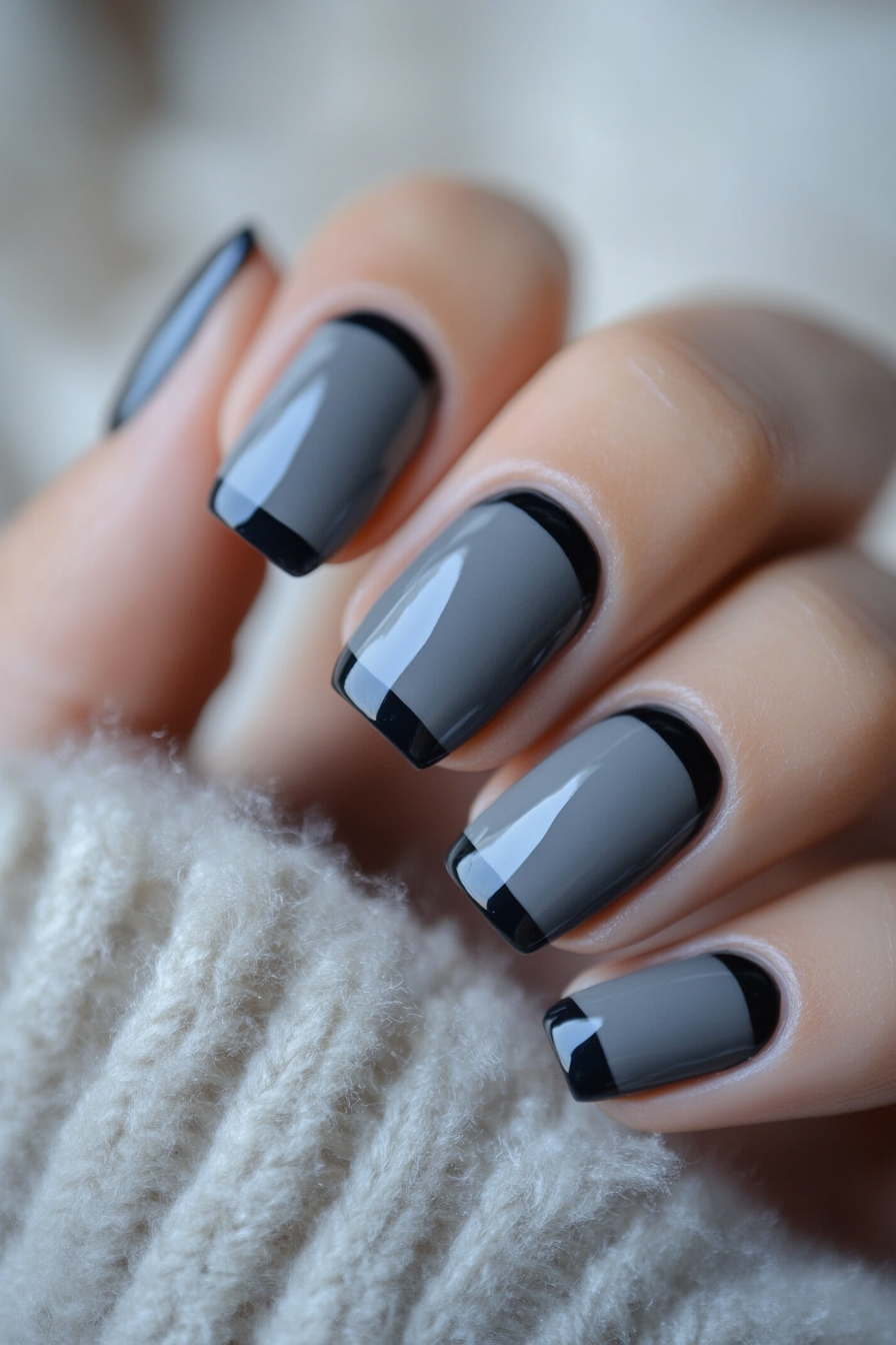 7. Glossy Graphite Edges (Gray Nail Design Ideas) - Gray Nail Design Ideas