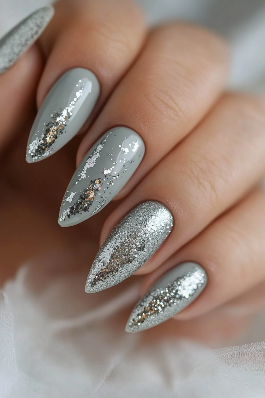 8. Moonlit Gray Sparkle (Gray Nail Design Ideas) - Gray Nail Design Ideas