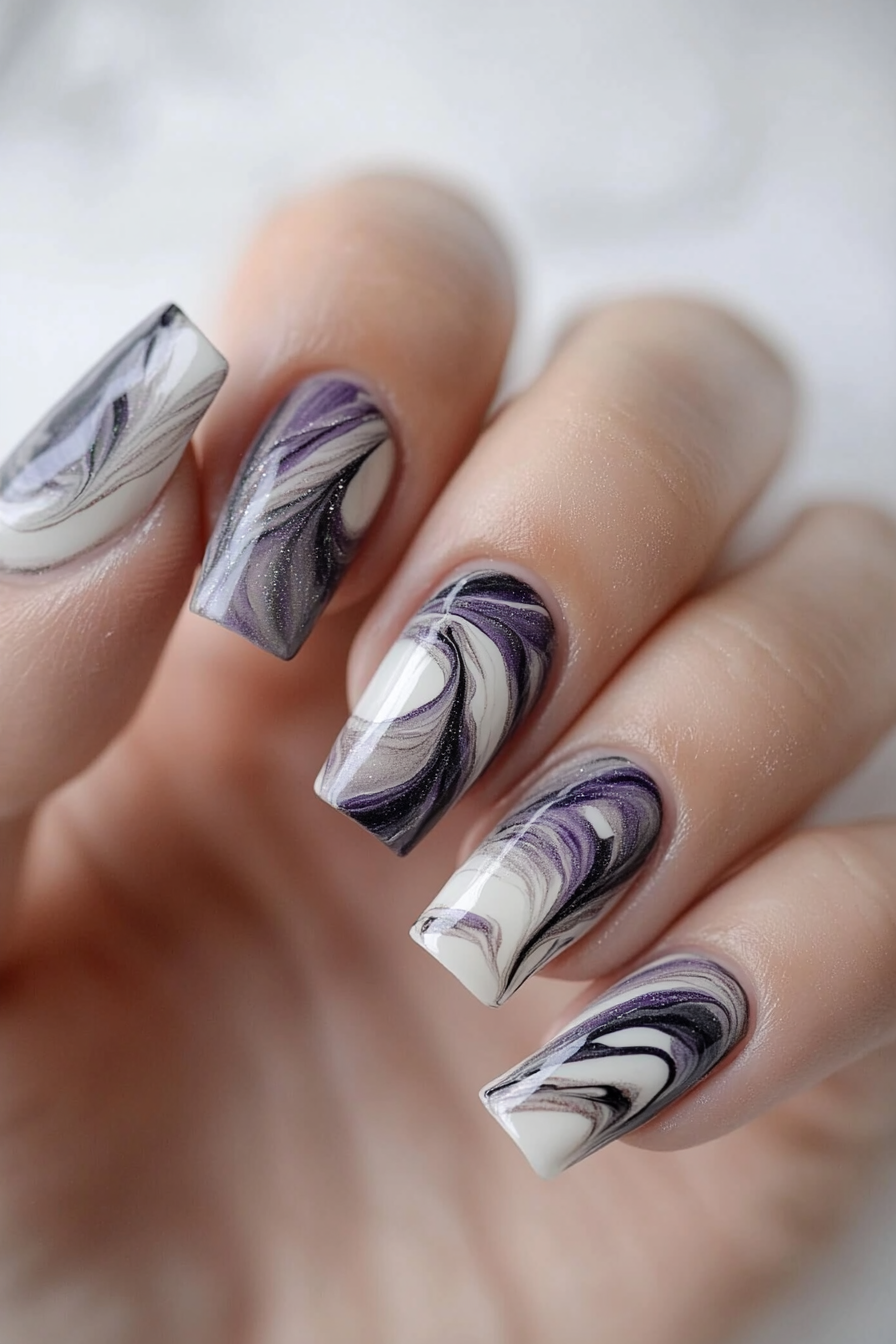 9. Slate and Lavender Abstract (Gray Nail Design Ideas) - Gray Nail Design Ideas