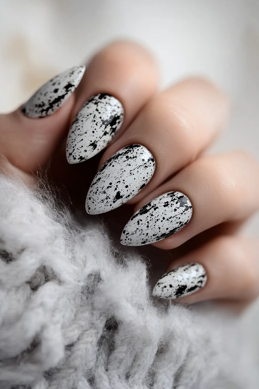 10. Granite Speckle Nails (Gray Nail Design Ideas) - Gray Nail Design Ideas