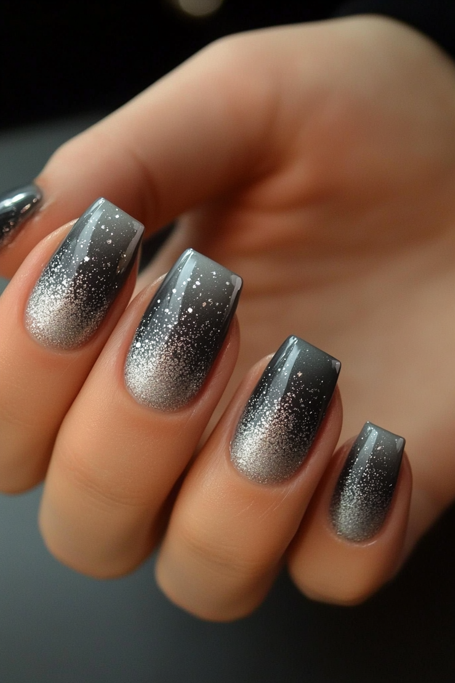 17. Metallic Mist Gradient (Gray Nail Design Ideas) - Gray Nail Design Ideas