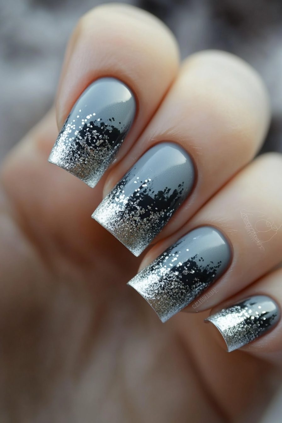 22. Silver Foil over Soft Gray (Gray Nail Design Ideas) - Gray Nail Design Ideas