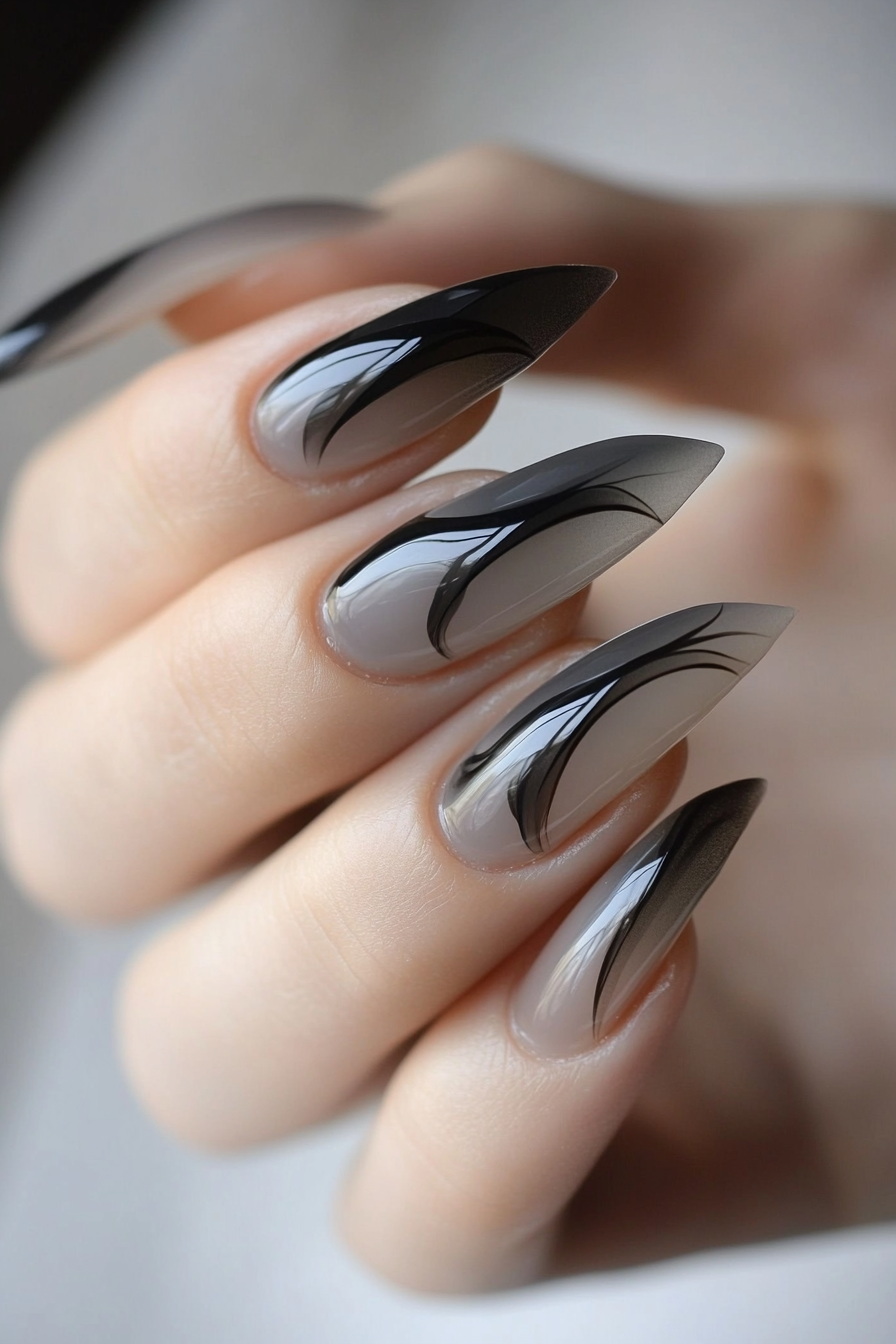 24. Gray Swirl Jelly Tips (Gray Nail Design Ideas) - Gray Nail Design Ideas