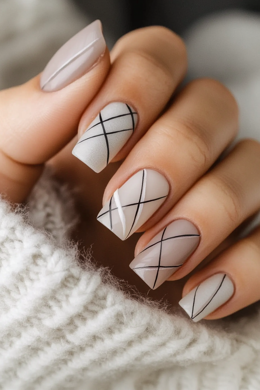 26. Minimalist Gray Lines on Beige (Gray Nail Design Ideas) - Gray Nail Design Ideas