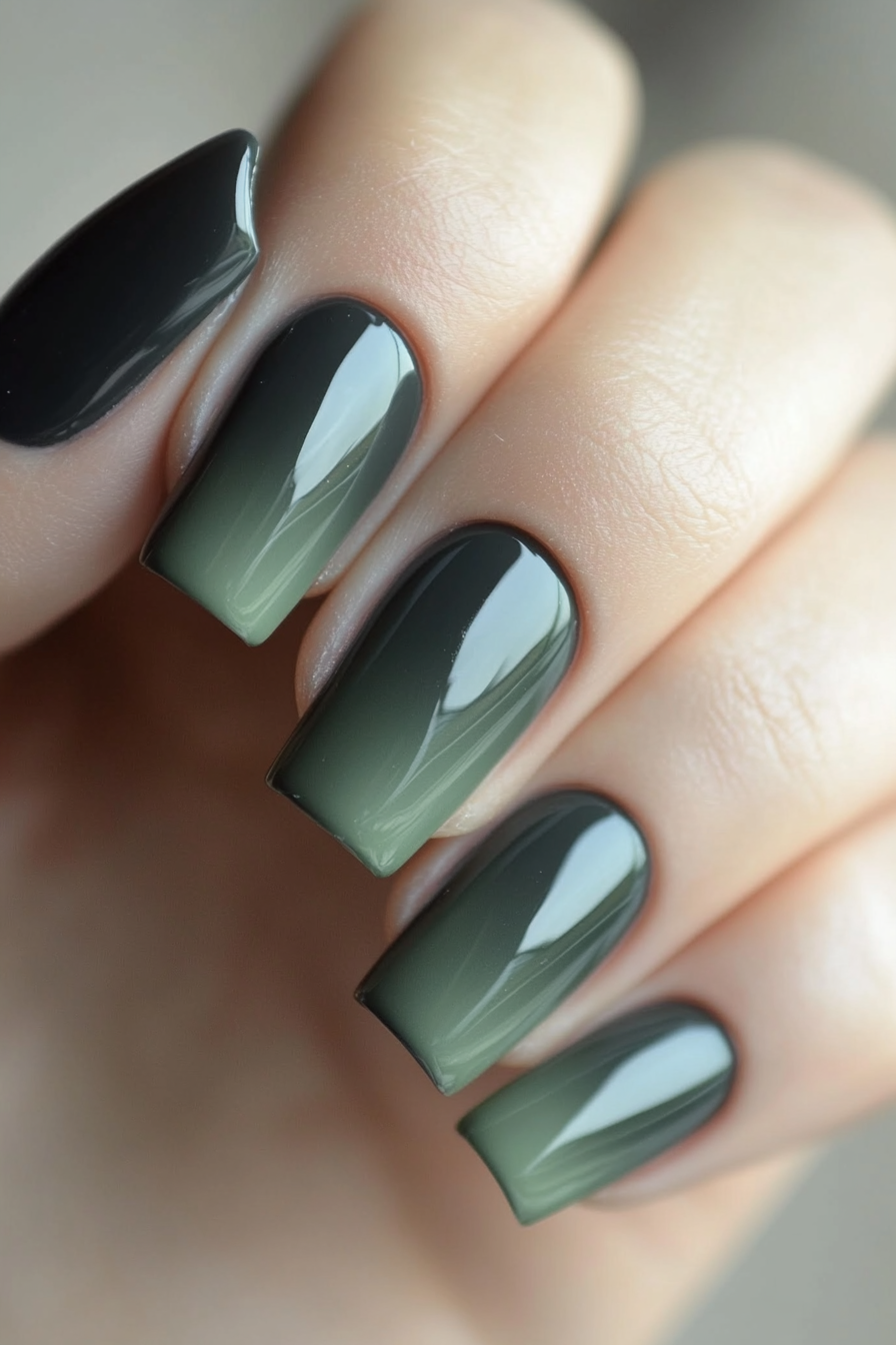 27. Ombre Gray with Olive Green Tips (Gray Nail Design Ideas) - Gray Nail Design Ideas