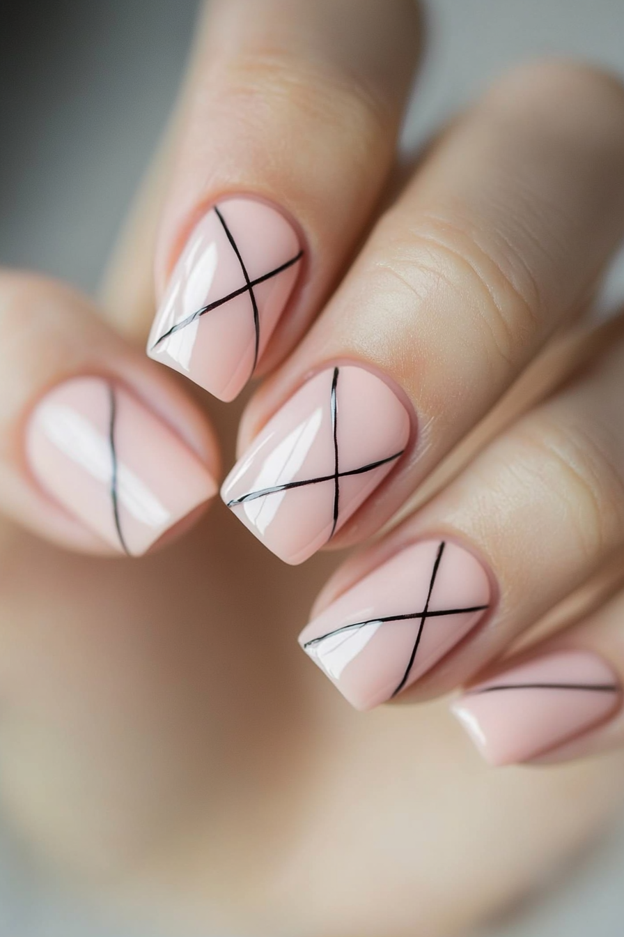 5. Blush Pink Angled Stripes (Line Nail Design Ideas) - Line Nail Design Ideas