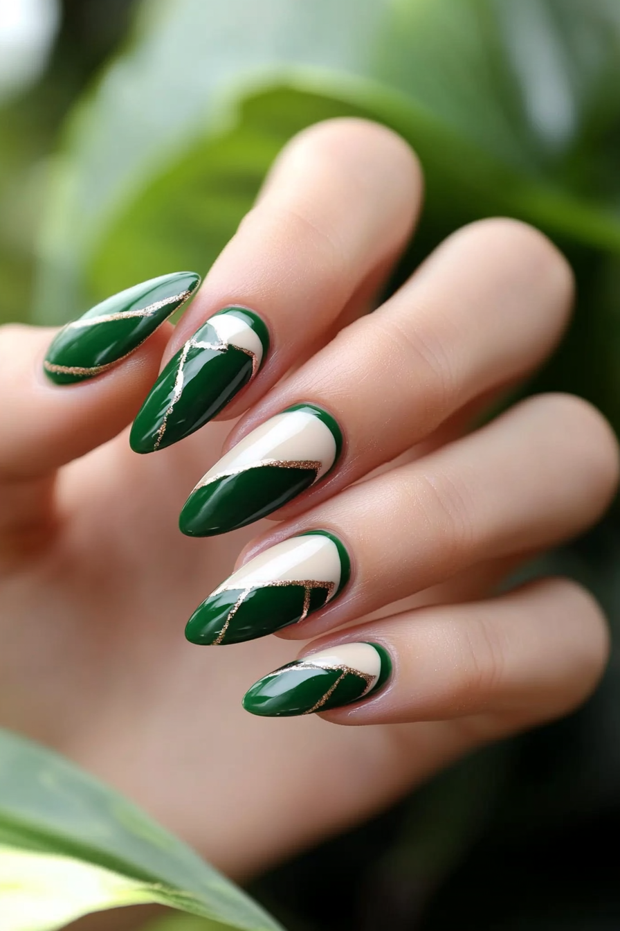 7. Forest Green Side Stripes (Line Nail Design Ideas) - Line Nail Design Ideas