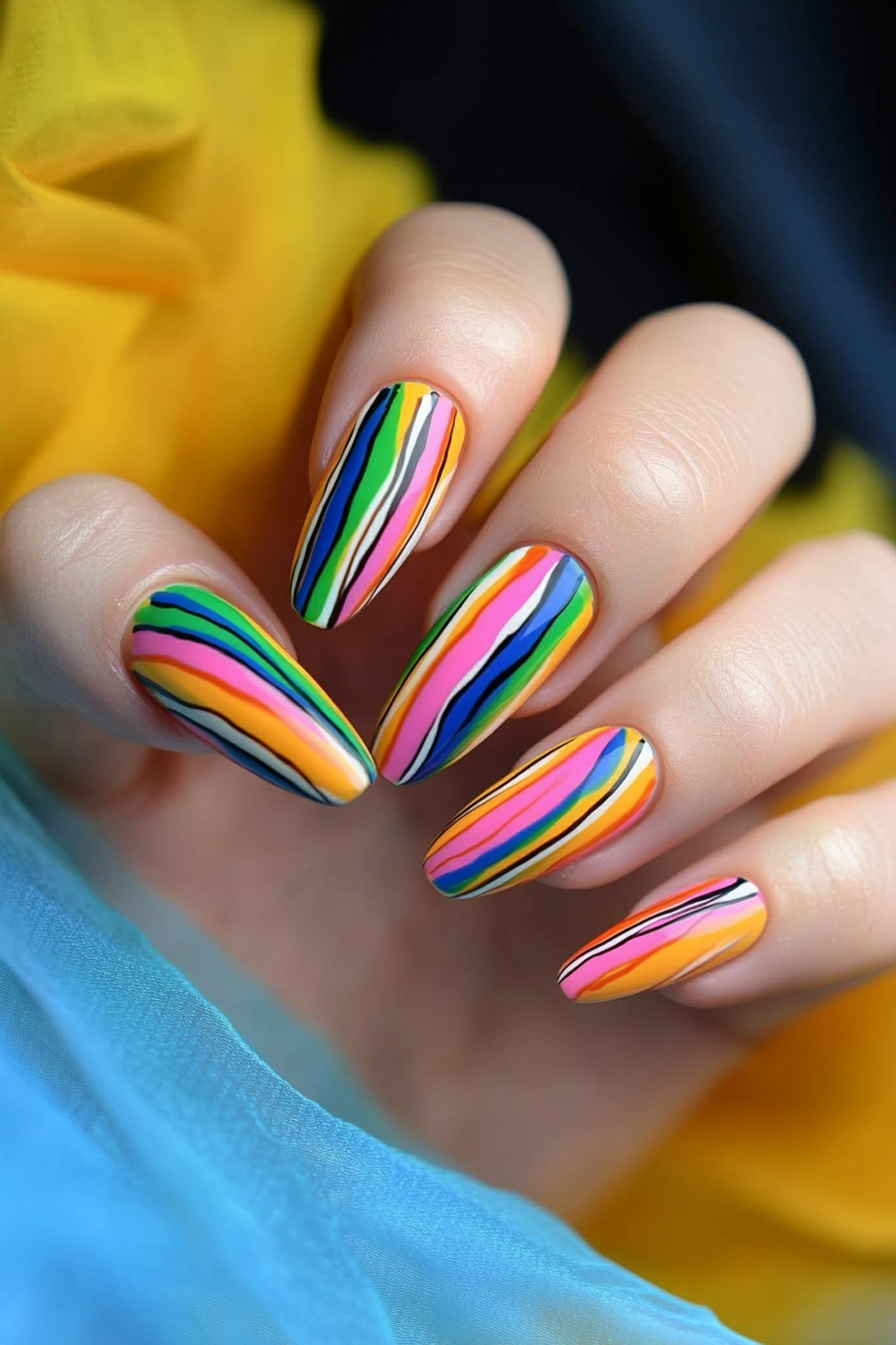 8. Rainbow Micro-Lines (Line Nail Design Ideas) - Line Nail Design Ideas