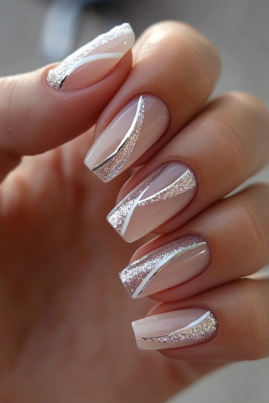 13. Glitter Lined Tips (Line Nail Design Ideas) - Line Nail Design Ideas