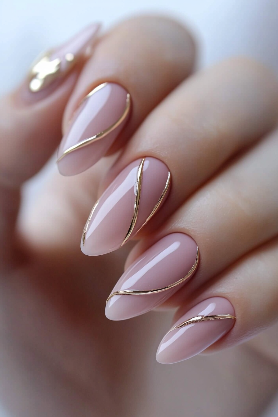 15. Metallic Rose Gold Arcs (Line Nail Design Ideas) - Line Nail Design Ideas