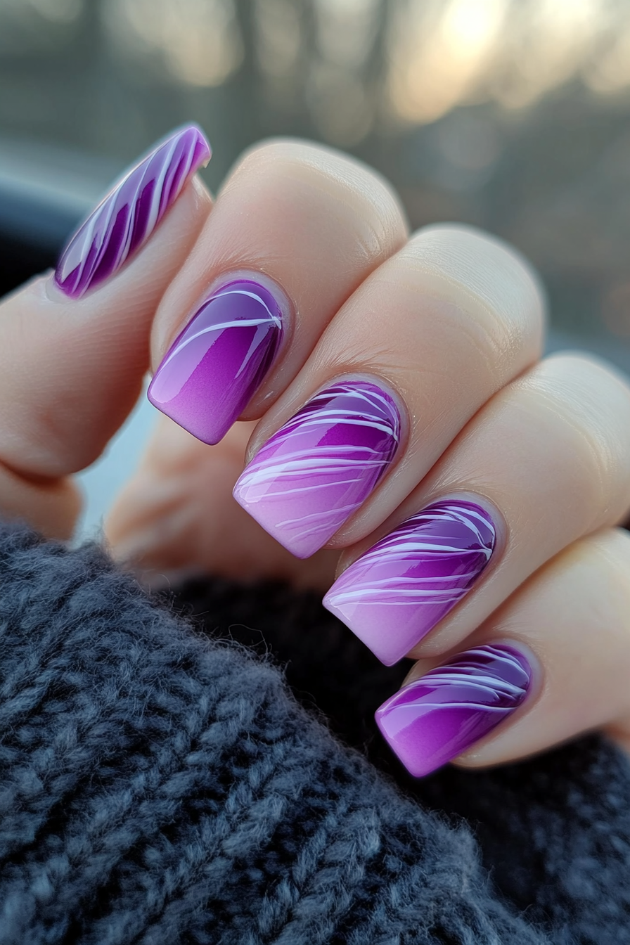 18. Purple Ombre Lines (Line Nail Design Ideas) - Line Nail Design Ideas