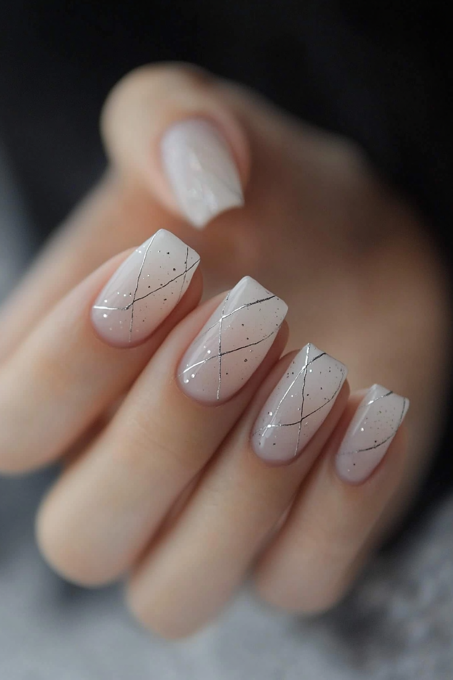 22. Silver Dot-Connected Lines (Line Nail Design Ideas) - Line Nail Design Ideas