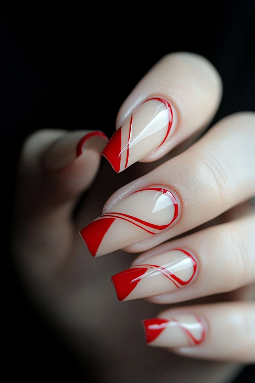 23. Red Microstripe Tips (Line Nail Design Ideas) - Line Nail Design Ideas