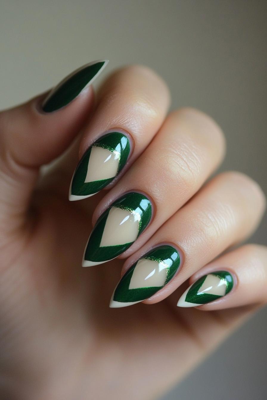 26. Emerald Line Chevron (Line Nail Design Ideas) - Line Nail Design Ideas