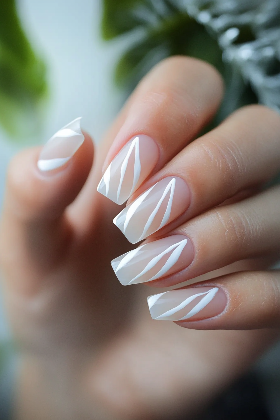 27. Minimal White Diagonal Flicks (Line Nail Design Ideas) - Line Nail Design Ideas