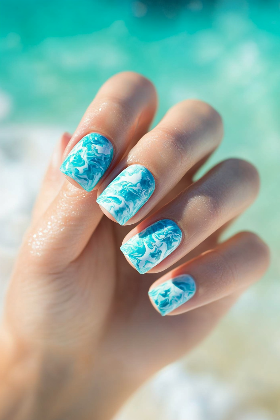 2. Ocean Mist Marble (Marble Nail Design Ideas) - Marble Nail Design Ideas