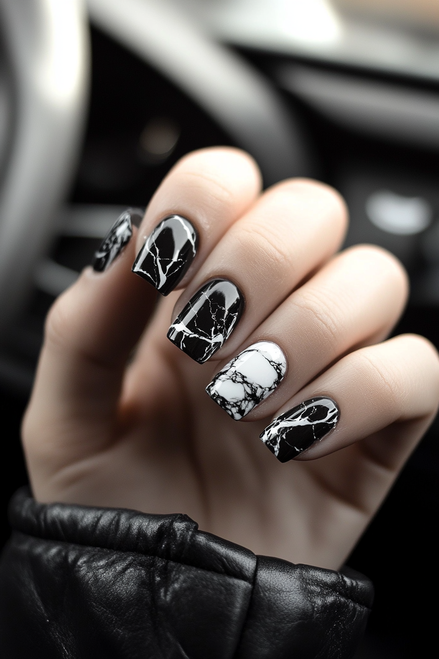 3. Black & White Smoke (Marble Nail Design Ideas) - Marble Nail Design Ideas
