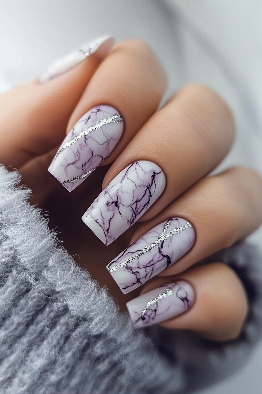 4. Lilac Frost Veins (Marble Nail Design Ideas) - Marble Nail Design Ideas