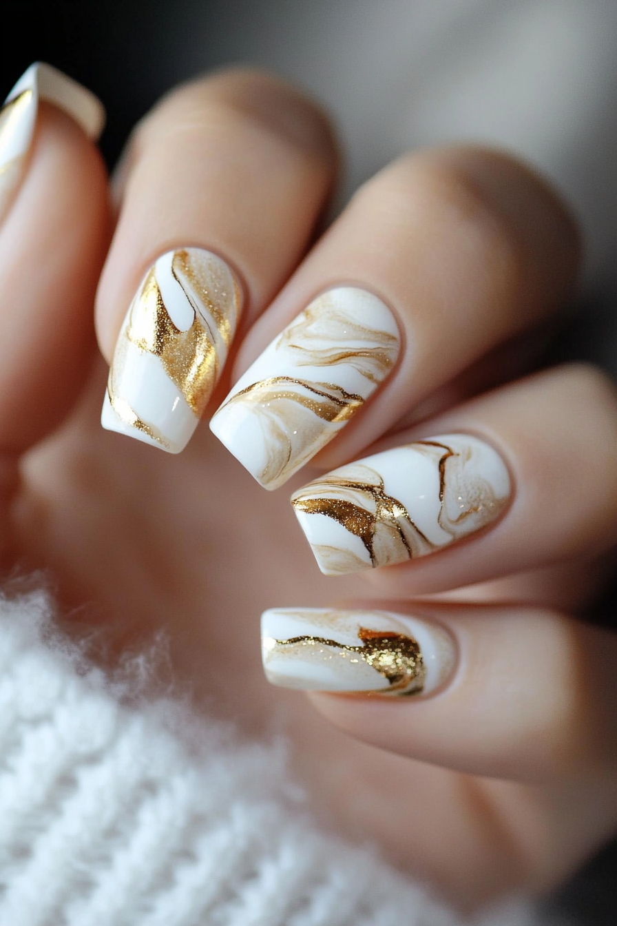 5. Champagne Marble (Marble Nail Design Ideas) - Marble Nail Design Ideas