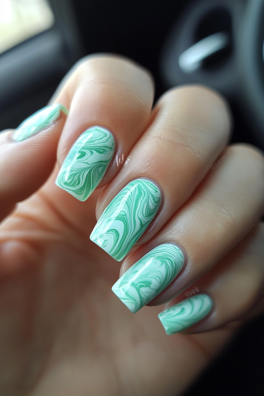 6. Mint Swirl Marble (Marble Nail Design Ideas) - Marble Nail Design Ideas