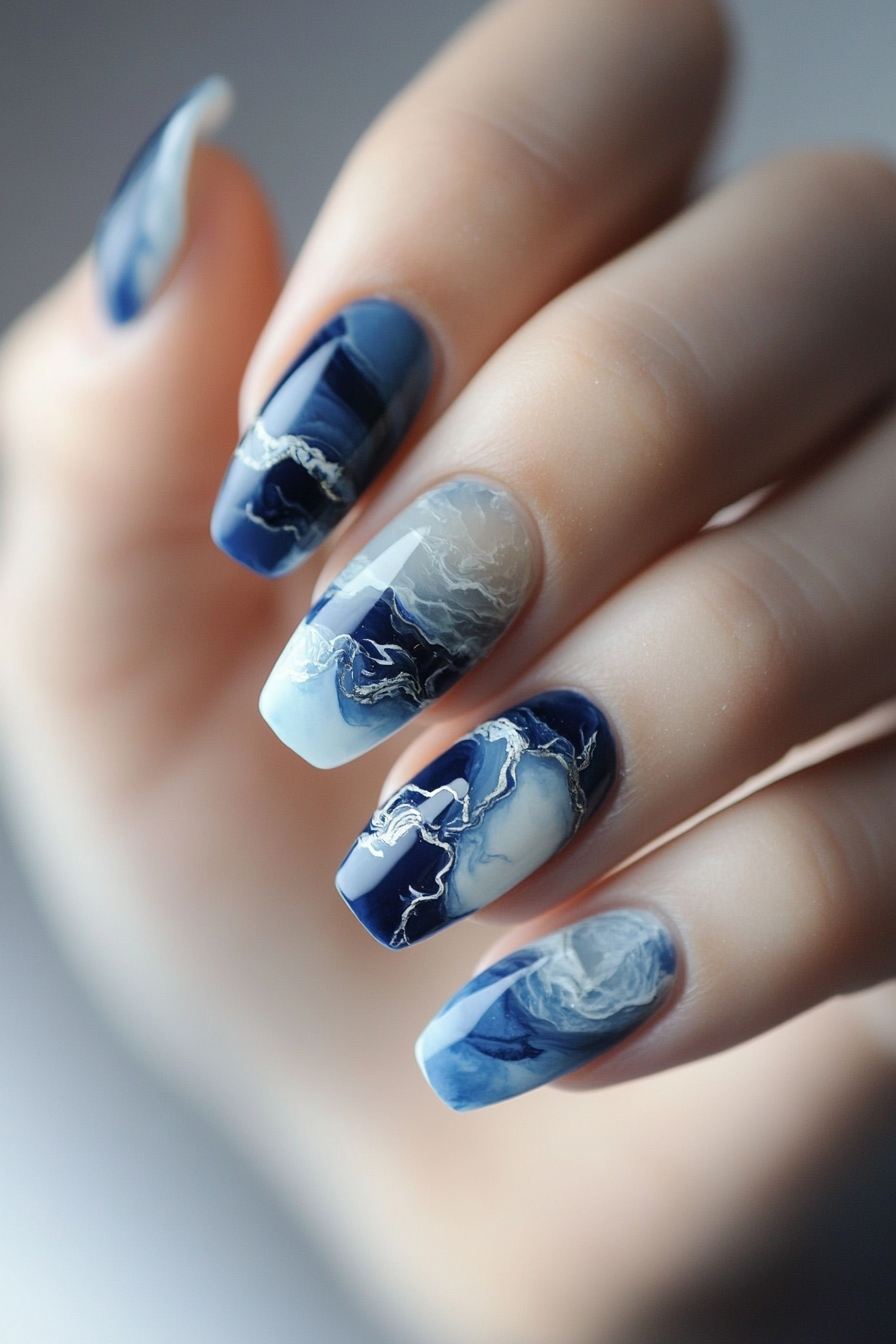 7. Sapphire Stream (Marble Nail Design Ideas) - Marble Nail Design Ideas