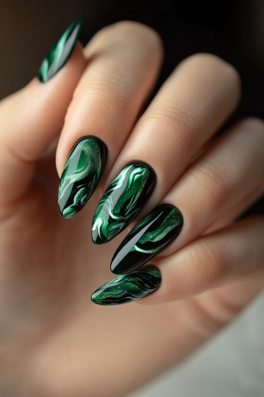 8. Emerald Ice Marble (Marble Nail Design Ideas) - Marble Nail Design Ideas