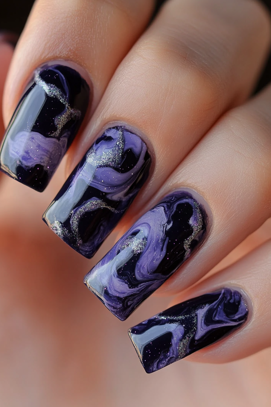 12. Midnight Galaxy Marble (Marble Nail Design Ideas) - Marble Nail Design Ideas