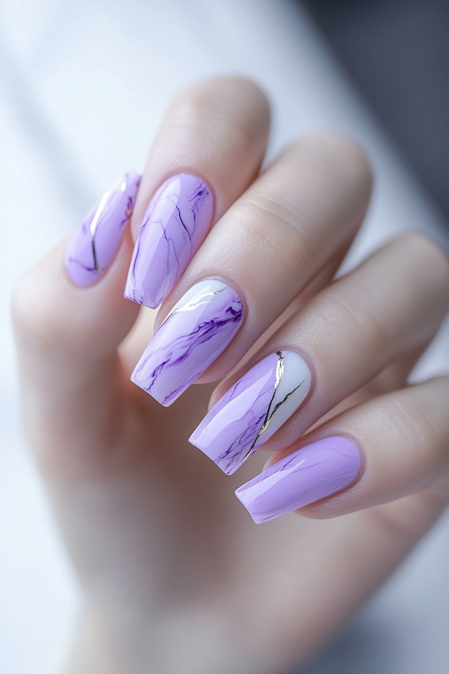 21. Amethyst Flow Marble (Marble Nail Design Ideas) - Marble Nail Design Ideas