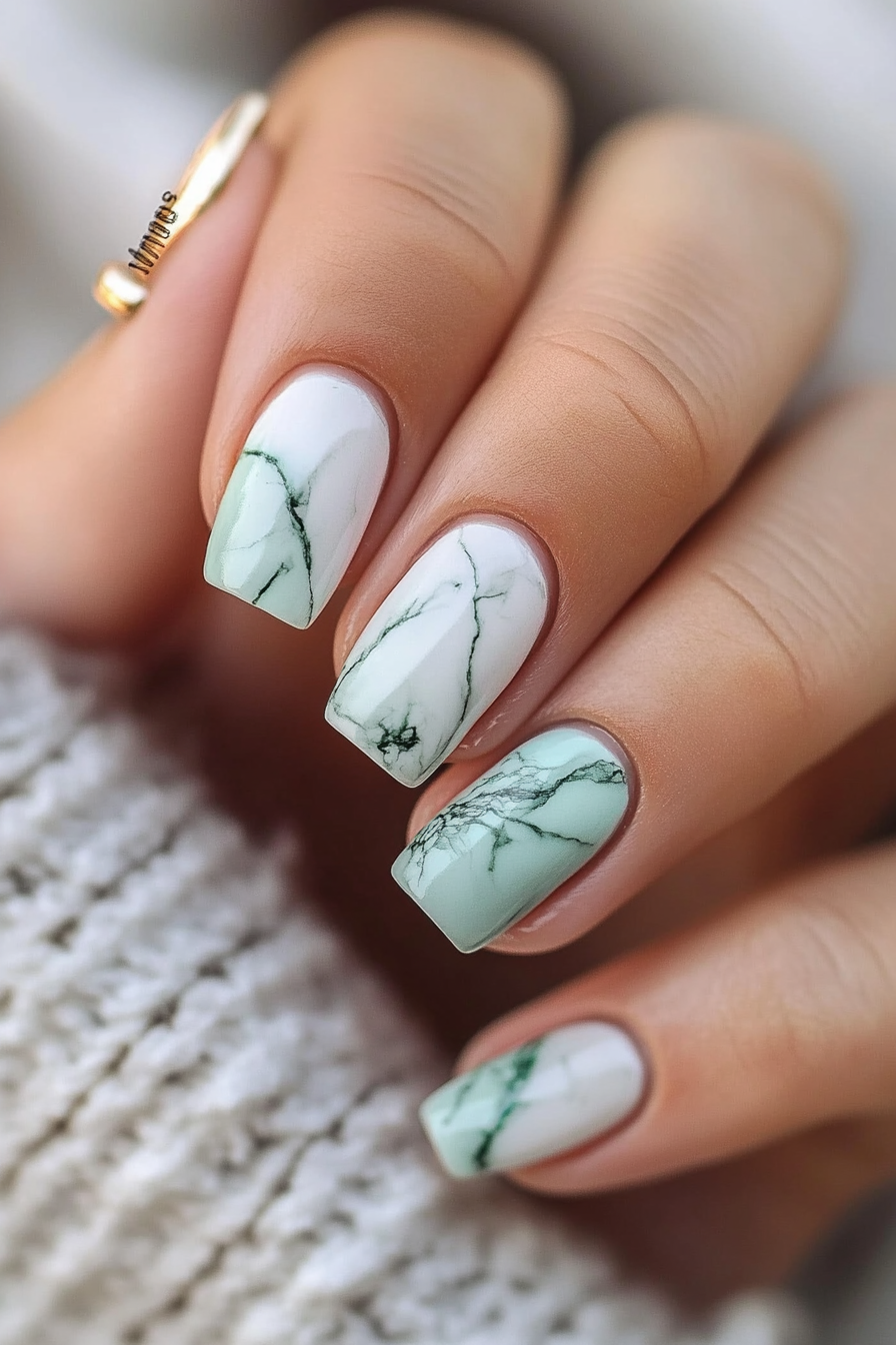22. Seafoam Marble (Marble Nail Design Ideas) - Marble Nail Design Ideas