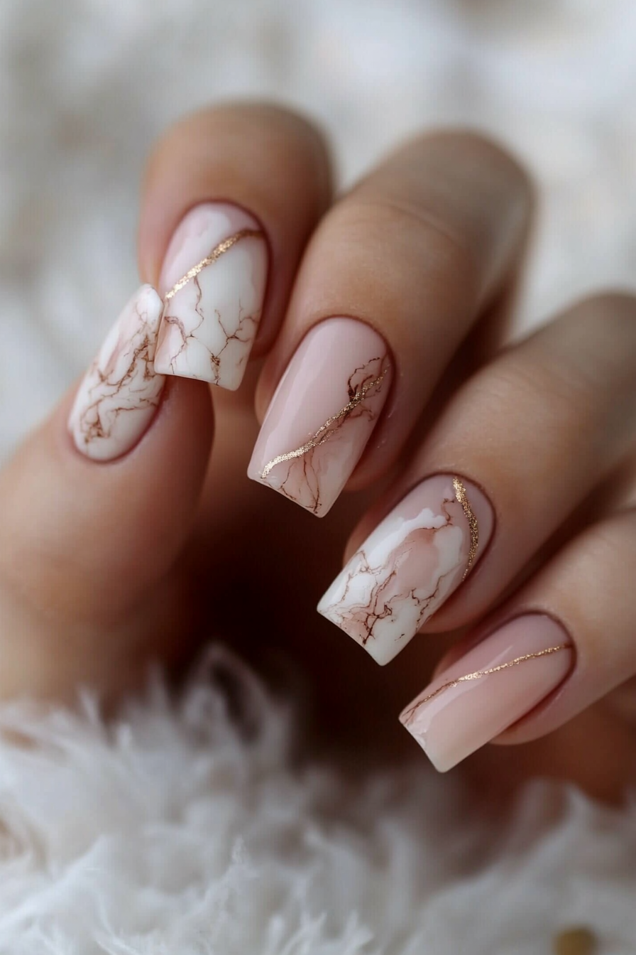23. Dusty Rose Veins (Marble Nail Design Ideas) - Marble Nail Design Ideas