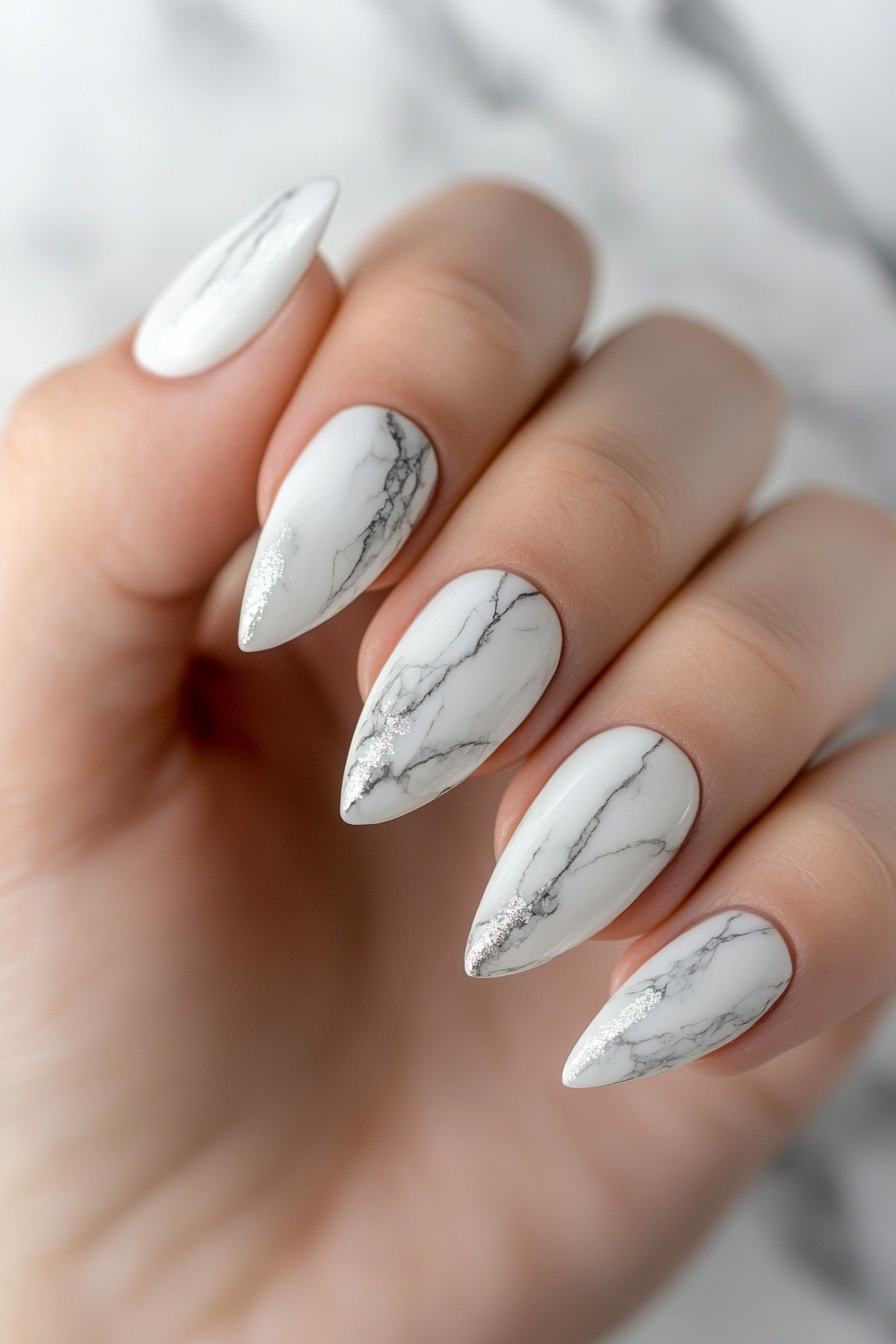 24. Crystal White Marble (Marble Nail Design Ideas) - Marble Nail Design Ideas